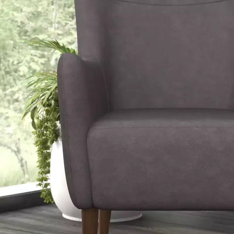 Merrick Lane Traditional Wingback Accent Chair, Faux Leather Upholstery and Wooden Frame and Legs