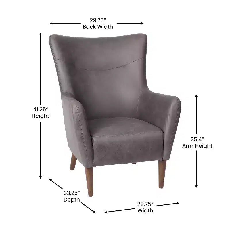 Merrick Lane Traditional Wingback Accent Chair, Faux Leather Upholstery and Wooden Frame and Legs