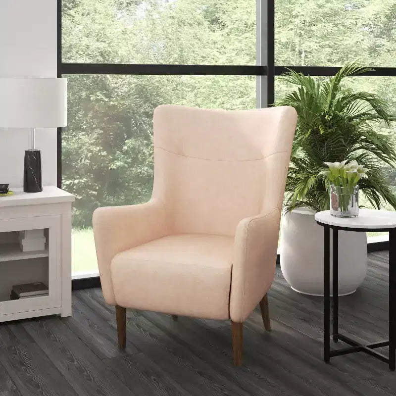 Merrick Lane Traditional Wingback Accent Chair, Faux Leather Upholstery and Wooden Frame and Legs