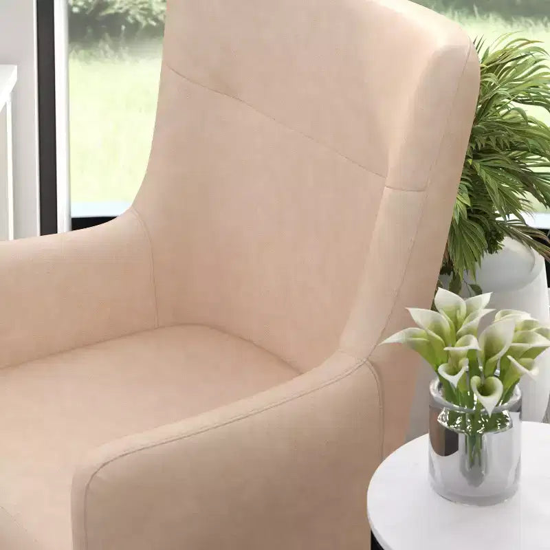 Merrick Lane Traditional Wingback Accent Chair, Faux Leather Upholstery and Wooden Frame and Legs