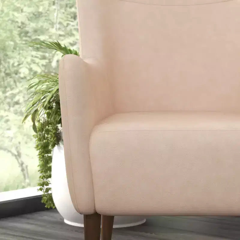 Merrick Lane Traditional Wingback Accent Chair, Faux Leather Upholstery and Wooden Frame and Legs
