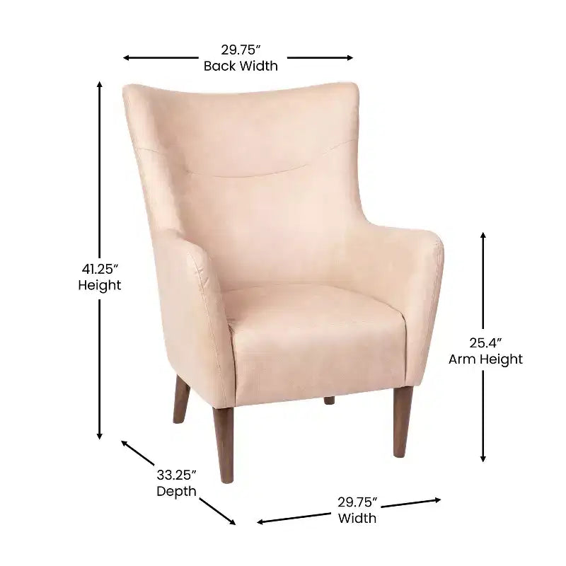 Merrick Lane Traditional Wingback Accent Chair, Faux Leather Upholstery and Wooden Frame and Legs