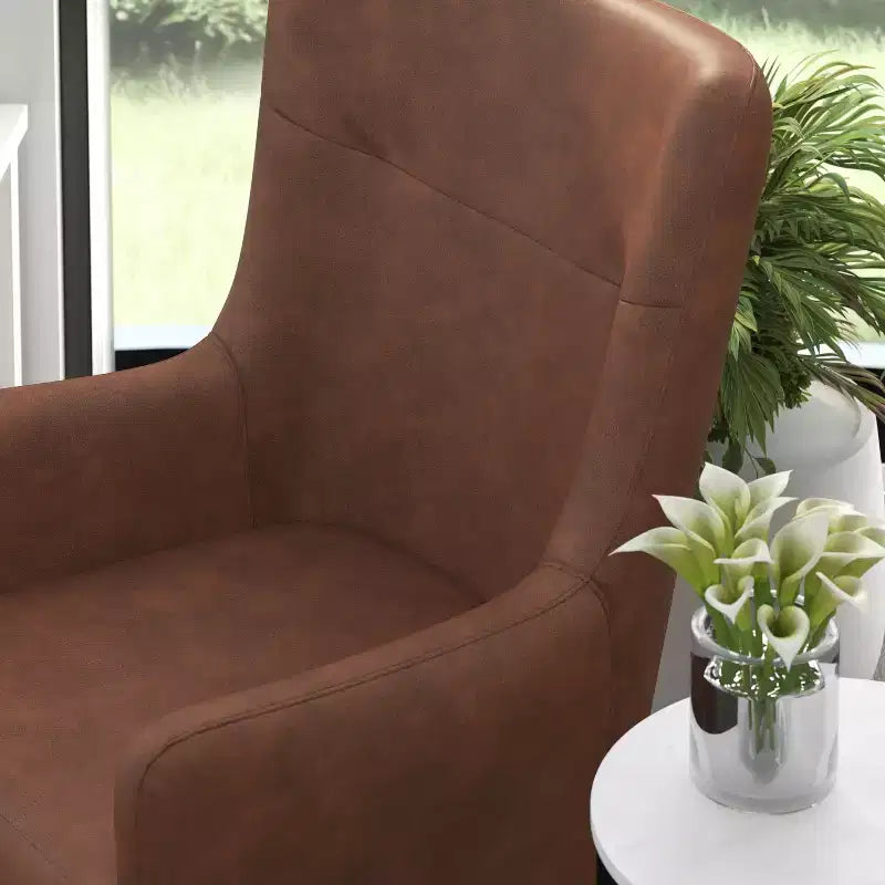 Merrick Lane Traditional Wingback Accent Chair, Faux Leather Upholstery and Wooden Frame and Legs