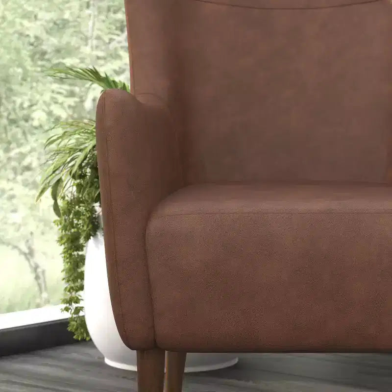Merrick Lane Traditional Wingback Accent Chair, Faux Leather Upholstery and Wooden Frame and Legs