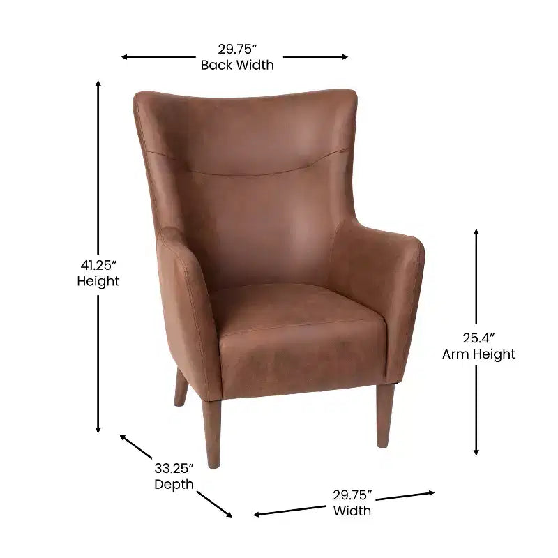 Merrick Lane Traditional Wingback Accent Chair, Faux Leather Upholstery and Wooden Frame and Legs