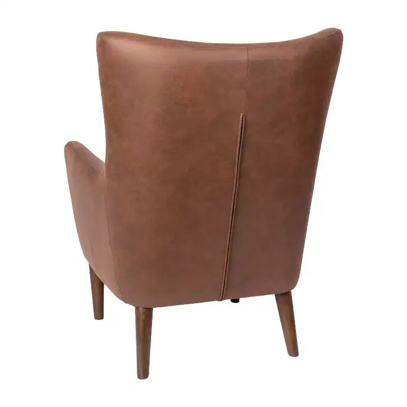 Merrick Lane Traditional Wingback Accent Chair, Faux Leather Upholstery and Wooden Frame and Legs