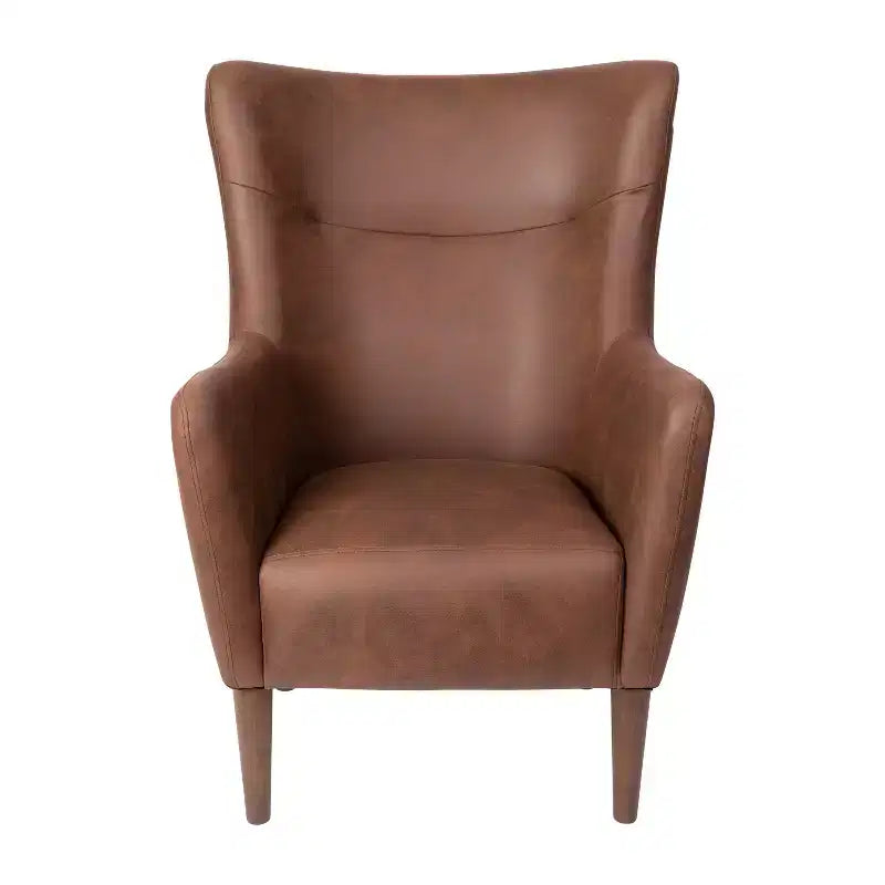 Merrick Lane Traditional Wingback Accent Chair, Faux Leather Upholstery and Wooden Frame and Legs