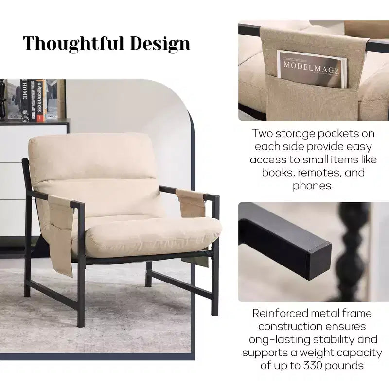 Fauteuil d'appoint FERPIT avec assise en tissu et structure métallique, style moderne