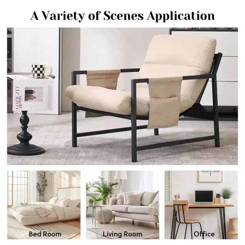 Fauteuil d'appoint FERPIT avec assise en tissu et structure métallique, style moderne
