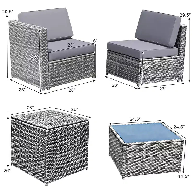 Costway Ensemble de Meubles de Patio en Rotin Tressé 8 Pièces avec Canapé en Osier et Rangement Extérieur