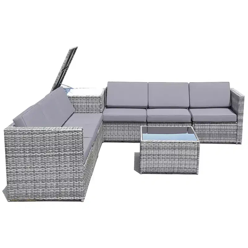 Costway Ensemble de Meubles de Patio en Rotin Tressé 8 Pièces avec Canapé en Osier et Rangement Extérieur