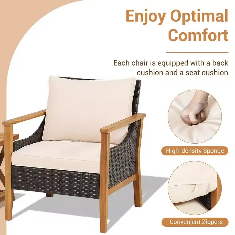 Costway Salon de jardin 3 pièces en rotin avec coussins et fauteuils, et table d'appoint à 2 niveaux, pour balcon