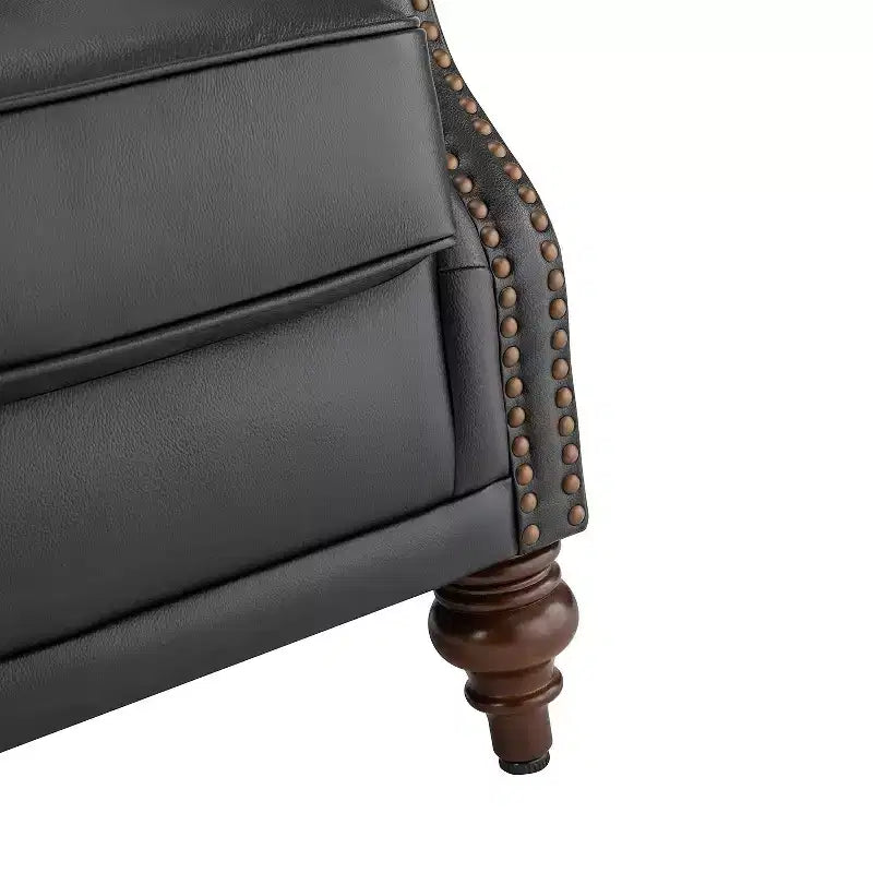 Amanda 33 Wide Genuine Leather Wingback Armchair with Solid Tapered Wood Legs and Nailhead Trim| ART OF LIVING DESIGNS