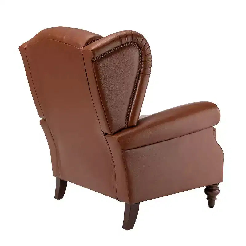 Amanda 33 Wide Genuine Leather Wingback Armchair with Solid Tapered Wood Legs and Nailhead Trim| ART OF LIVING DESIGNS