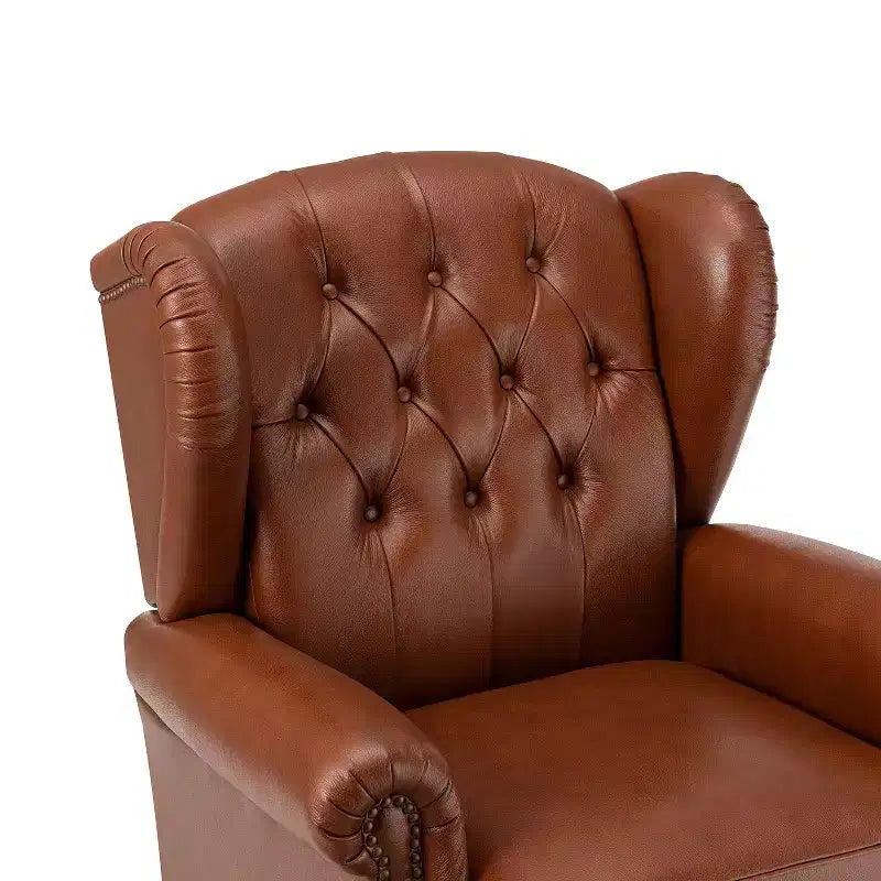 Amanda 33 Wide Genuine Leather Wingback Armchair with Solid Tapered Wood Legs and Nailhead Trim| ART OF LIVING DESIGNS