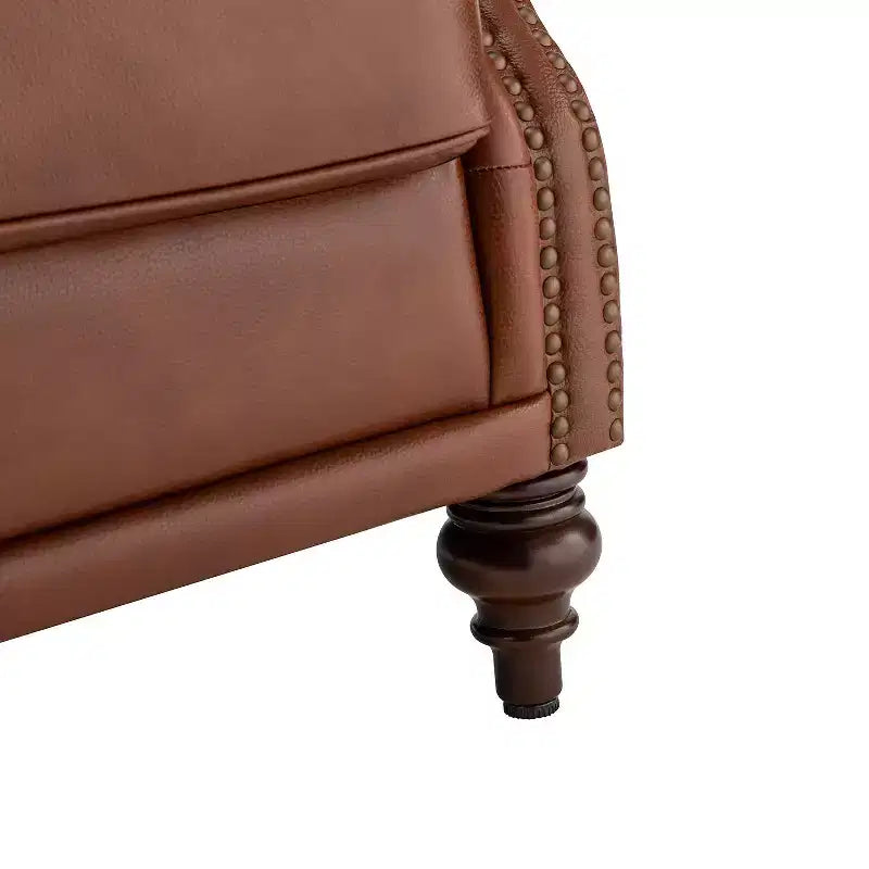 Amanda 33 Wide Genuine Leather Wingback Armchair with Solid Tapered Wood Legs and Nailhead Trim| ART OF LIVING DESIGNS