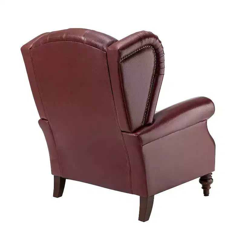 Amanda 33 Wide Genuine Leather Wingback Armchair with Solid Tapered Wood Legs and Nailhead Trim| ART OF LIVING DESIGNS
