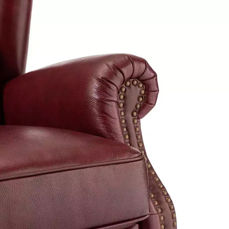 Amanda 33 Wide Genuine Leather Wingback Armchair with Solid Tapered Wood Legs and Nailhead Trim| ART OF LIVING DESIGNS