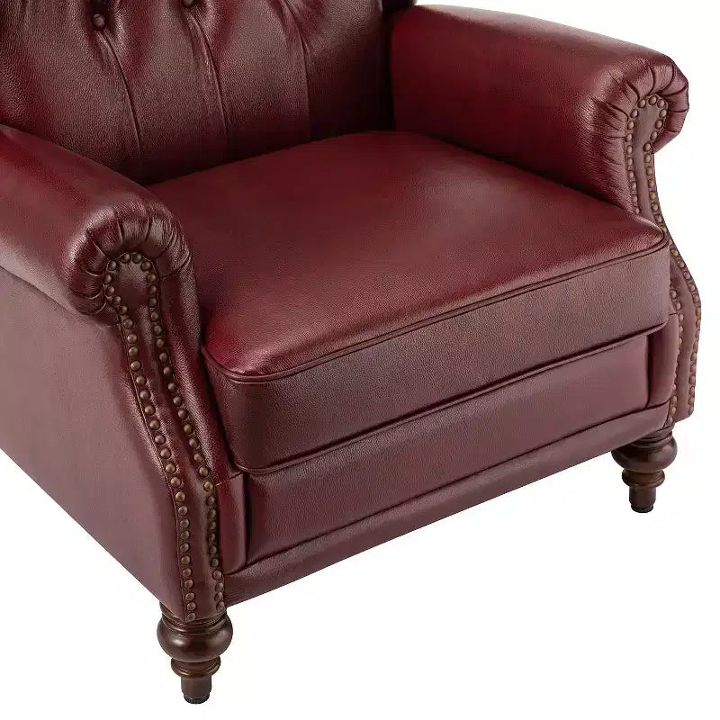 Amanda 33 Wide Genuine Leather Wingback Armchair with Solid Tapered Wood Legs and Nailhead Trim| ART OF LIVING DESIGNS