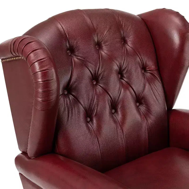 Amanda 33 Wide Genuine Leather Wingback Armchair with Solid Tapered Wood Legs and Nailhead Trim| ART OF LIVING DESIGNS