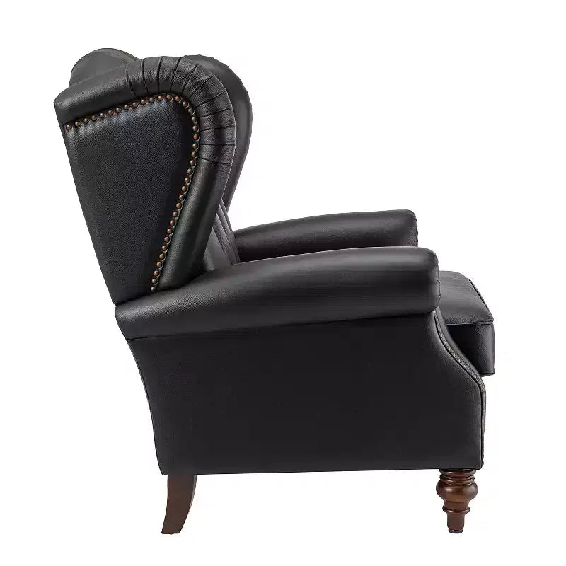 Amanda 33 Wide Genuine Leather Wingback Armchair with Solid Tapered Wood Legs and Nailhead Trim| ART OF LIVING DESIGNS