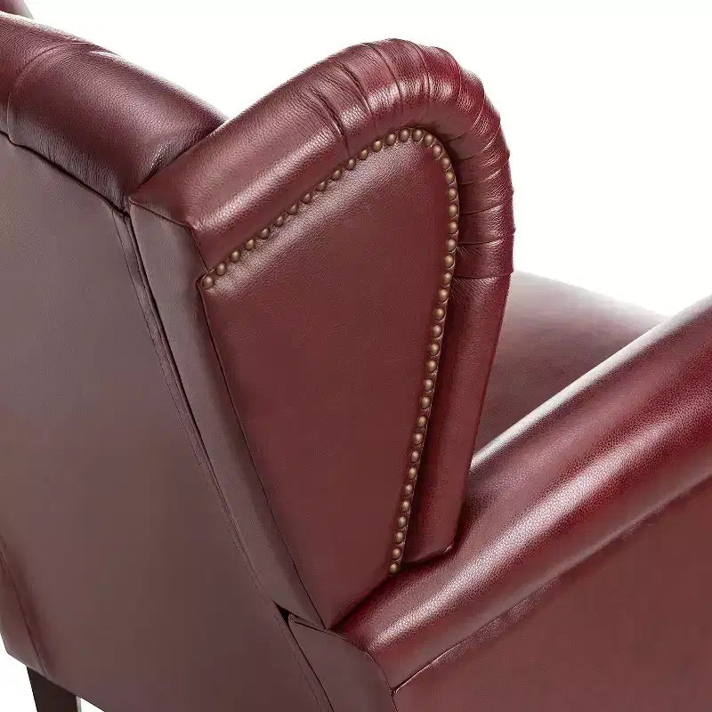 Amanda 33 Wide Genuine Leather Wingback Armchair with Solid Tapered Wood Legs and Nailhead Trim| ART OF LIVING DESIGNS
