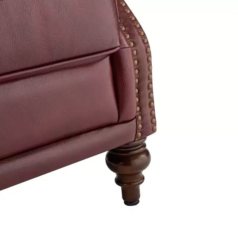 Amanda 33 Wide Genuine Leather Wingback Armchair with Solid Tapered Wood Legs and Nailhead Trim| ART OF LIVING DESIGNS