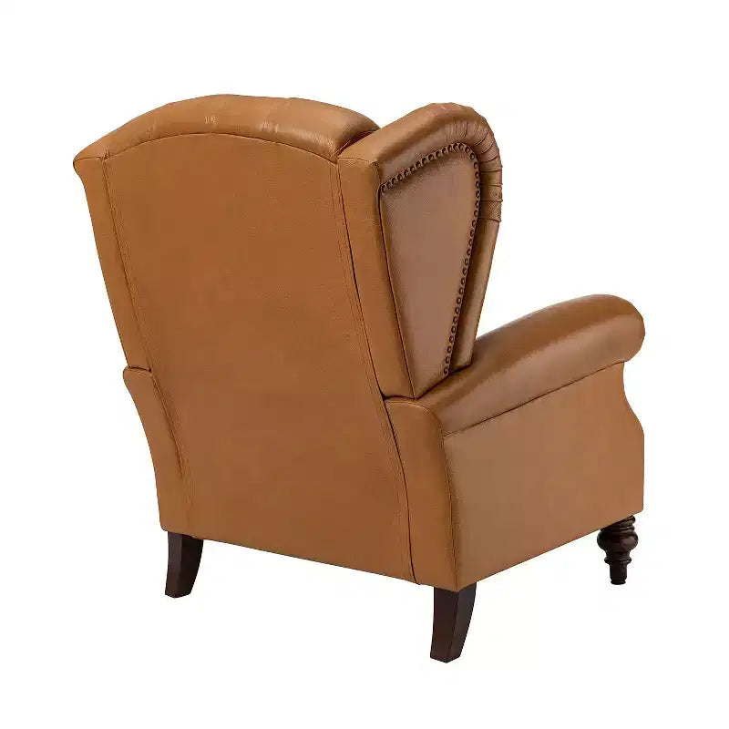 Amanda 33 Wide Genuine Leather Wingback Armchair with Solid Tapered Wood Legs and Nailhead Trim| ART OF LIVING DESIGNS
