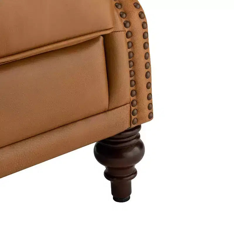 Amanda 33 Wide Genuine Leather Wingback Armchair with Solid Tapered Wood Legs and Nailhead Trim| ART OF LIVING DESIGNS