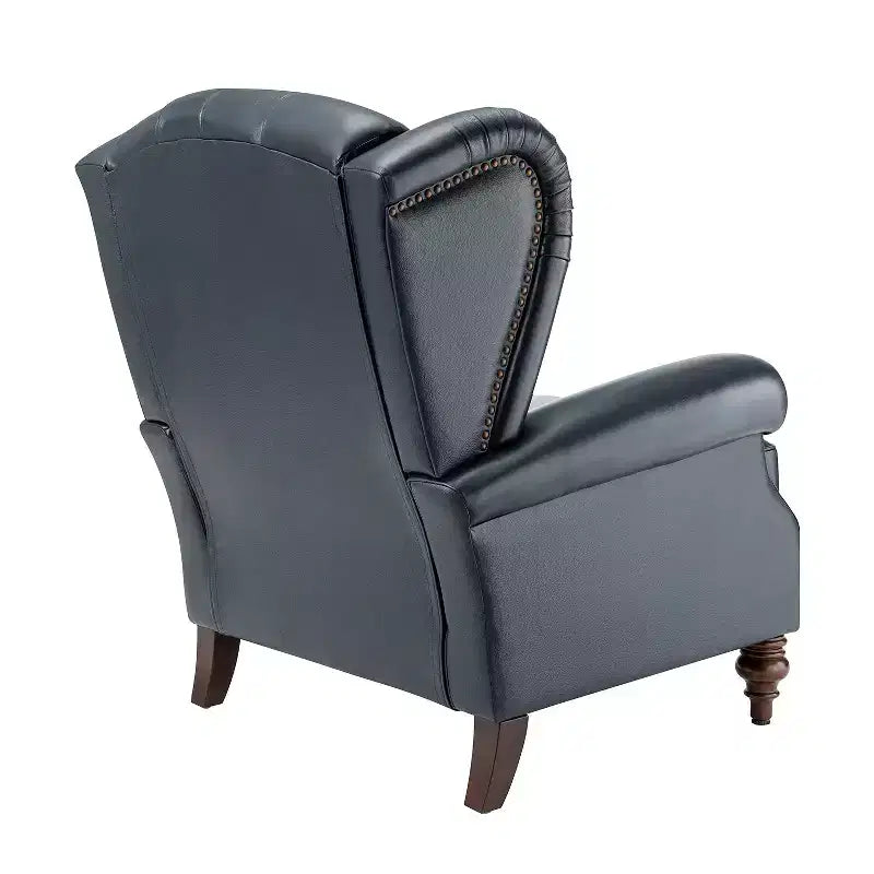 Amanda 33 Wide Genuine Leather Wingback Armchair with Solid Tapered Wood Legs and Nailhead Trim| ART OF LIVING DESIGNS