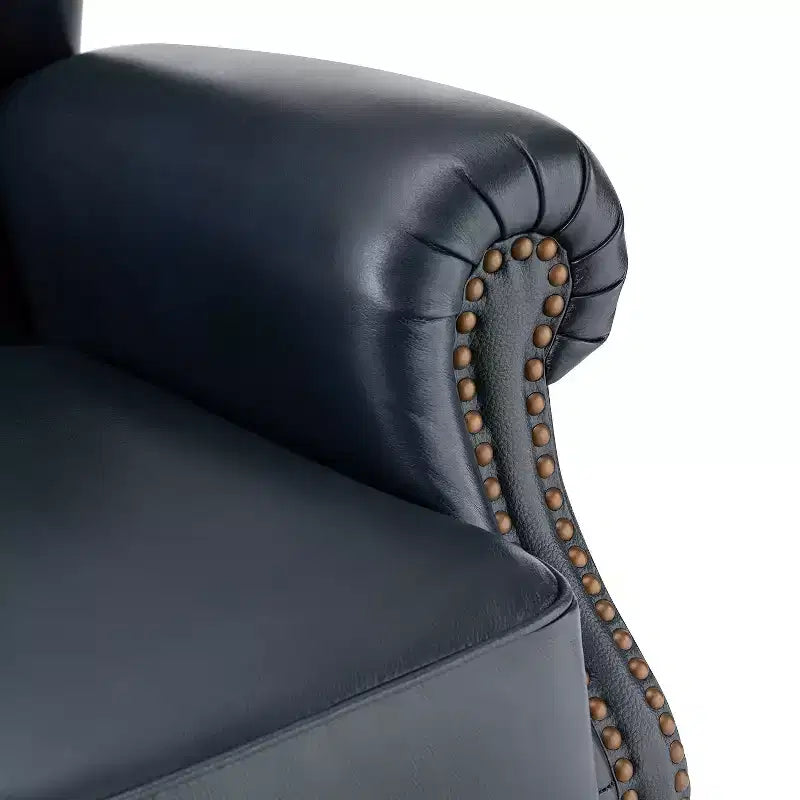 Amanda 33 Wide Genuine Leather Wingback Armchair with Solid Tapered Wood Legs and Nailhead Trim| ART OF LIVING DESIGNS