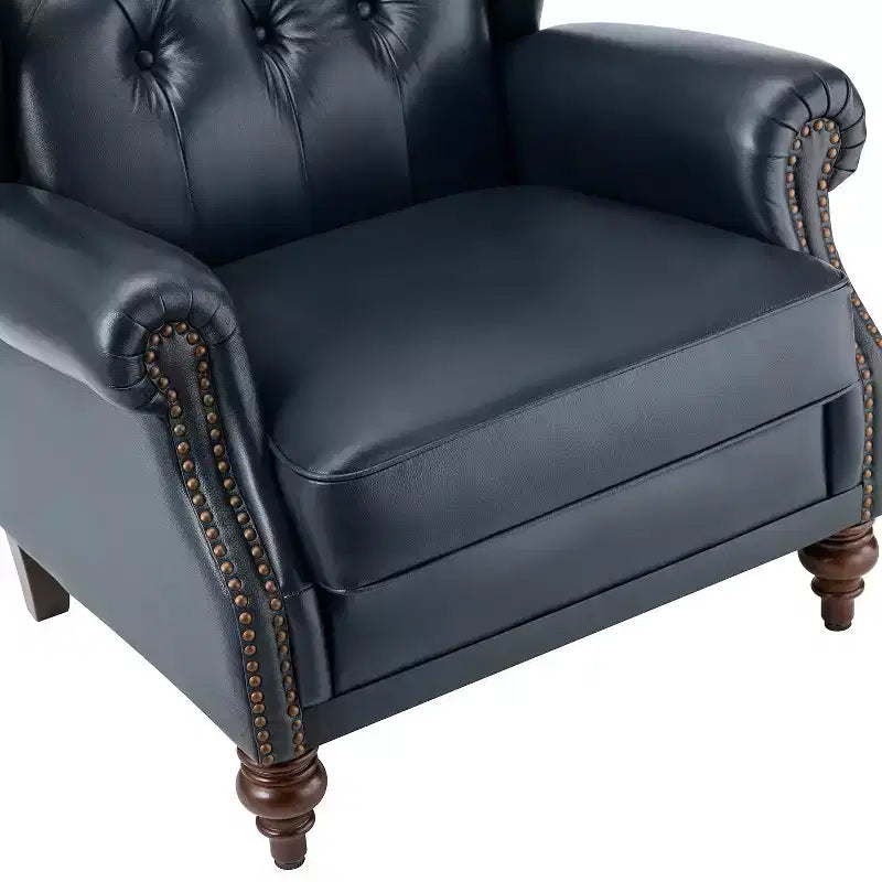 Amanda 33 Wide Genuine Leather Wingback Armchair with Solid Tapered Wood Legs and Nailhead Trim| ART OF LIVING DESIGNS