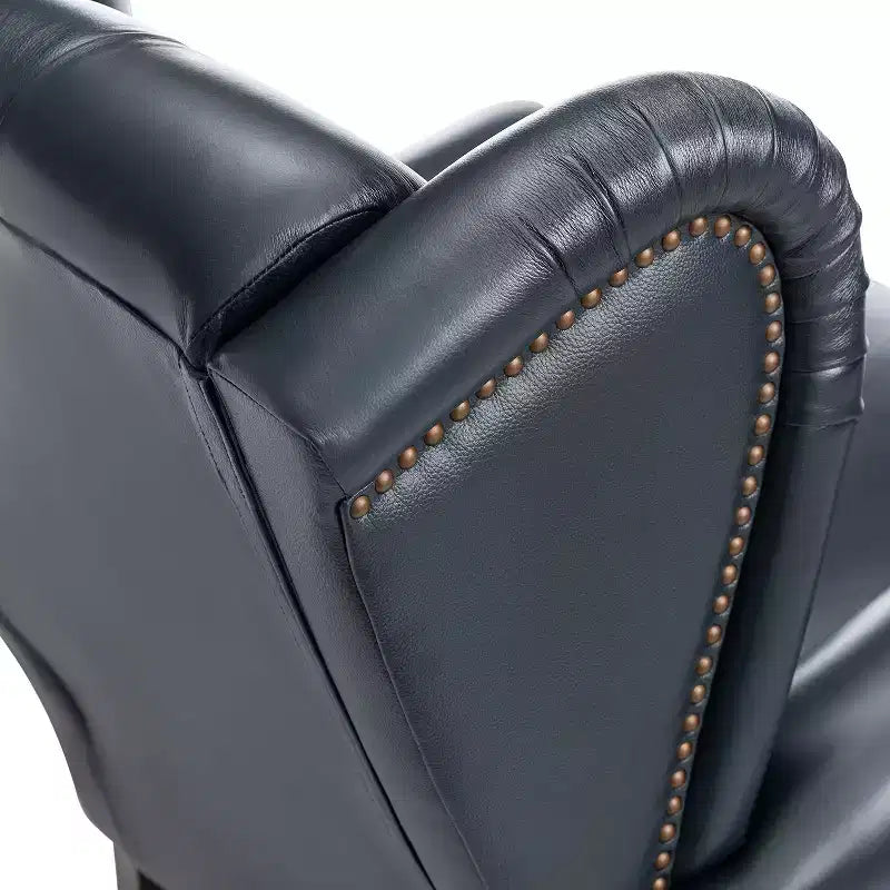 Amanda 33 Wide Genuine Leather Wingback Armchair with Solid Tapered Wood Legs and Nailhead Trim| ART OF LIVING DESIGNS