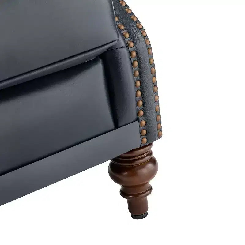 Amanda 33 Wide Genuine Leather Wingback Armchair with Solid Tapered Wood Legs and Nailhead Trim| ART OF LIVING DESIGNS