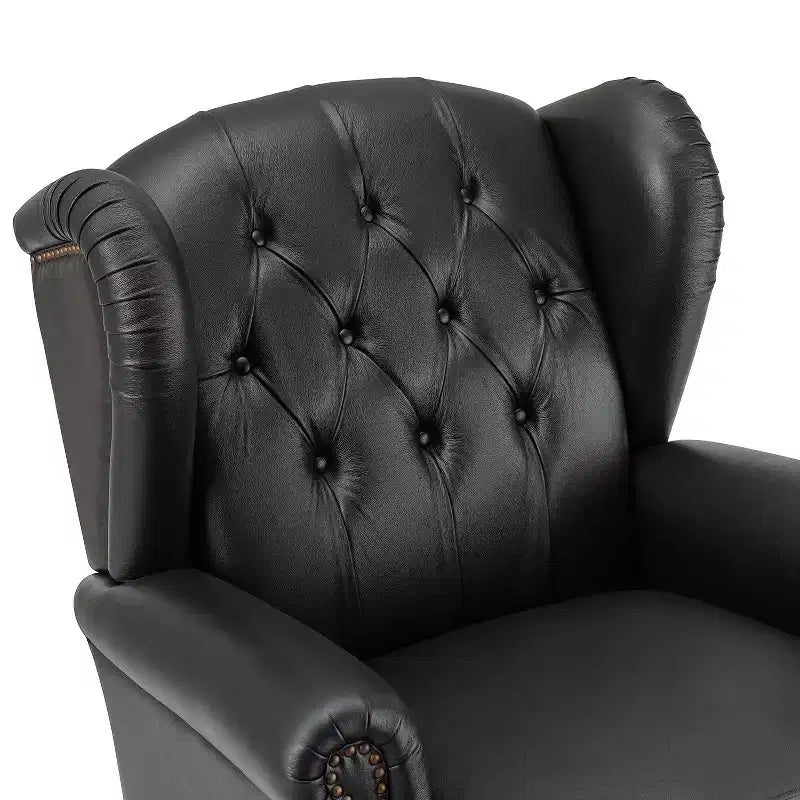 Amanda 33 Wide Genuine Leather Wingback Armchair with Solid Tapered Wood Legs and Nailhead Trim| ART OF LIVING DESIGNS