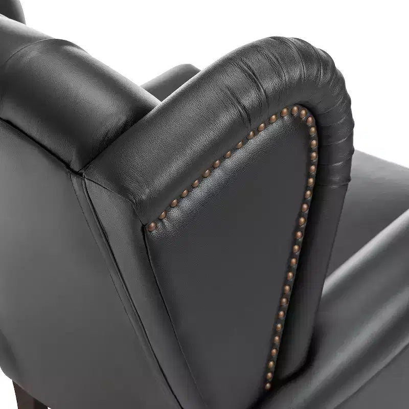 Amanda 33 Wide Genuine Leather Wingback Armchair with Solid Tapered Wood Legs and Nailhead Trim| ART OF LIVING DESIGNS