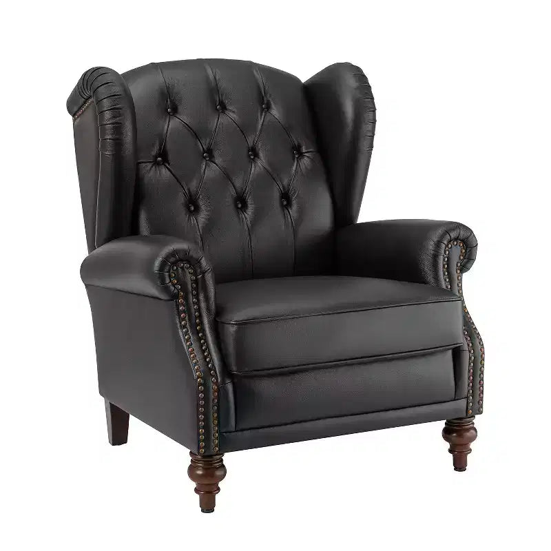 Amanda 33 Wide Genuine Leather Wingback Armchair with Solid Tapered Wood Legs and Nailhead Trim| ART OF LIVING DESIGNS