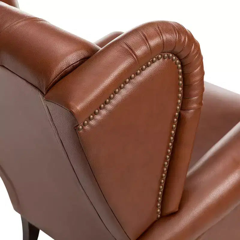 Set of 2 Amanda 33 Wide Genuine Leather Wingback Armchair with Solid Tapered Wood Legs and Nailhead Trim| ART OF LIVING DESIGNS