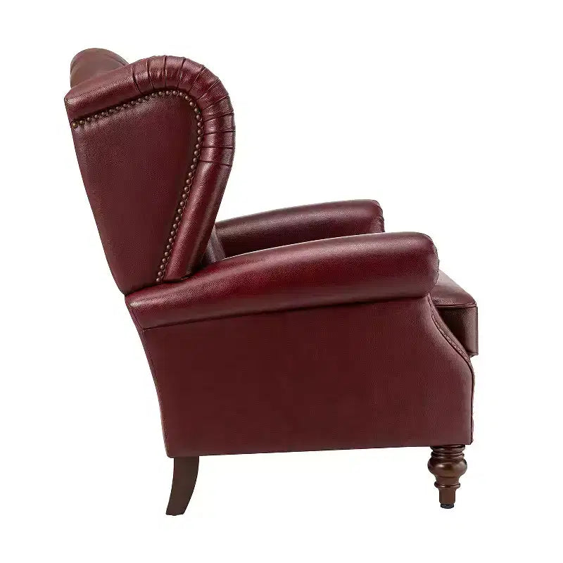 Set of 2 Amanda 33 Wide Genuine Leather Wingback Armchair with Solid Tapered Wood Legs and Nailhead Trim| ART OF LIVING DESIGNS