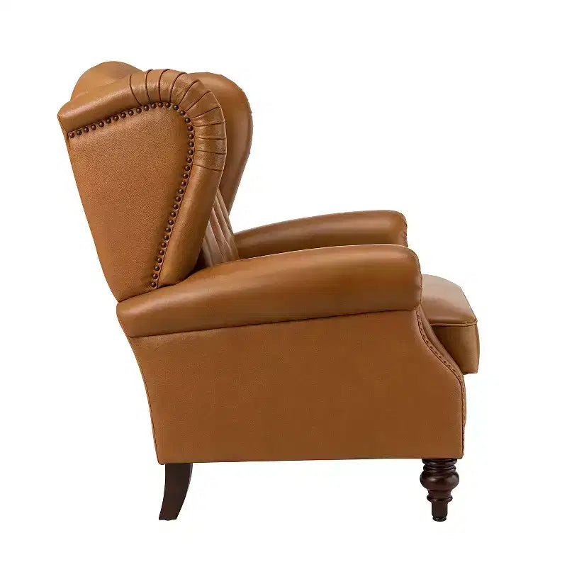 Set of 2 Amanda 33 Wide Genuine Leather Wingback Armchair with Solid Tapered Wood Legs and Nailhead Trim| ART OF LIVING DESIGNS