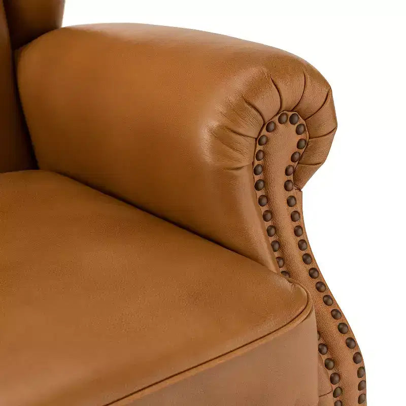 Set of 2 Amanda 33 Wide Genuine Leather Wingback Armchair with Solid Tapered Wood Legs and Nailhead Trim| ART OF LIVING DESIGNS