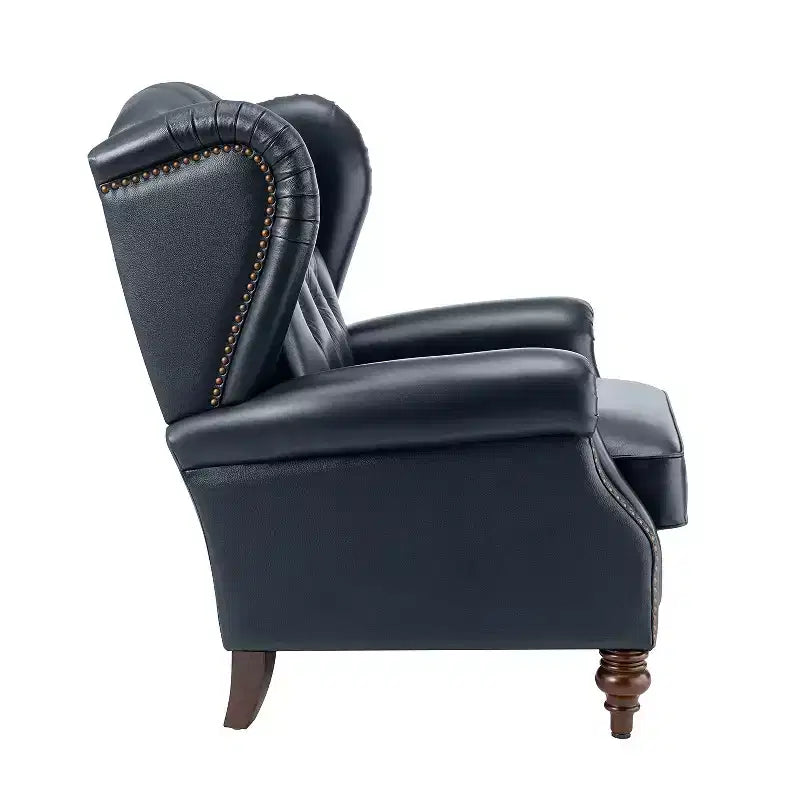 Set of 2 Amanda 33 Wide Genuine Leather Wingback Armchair with Solid Tapered Wood Legs and Nailhead Trim| ART OF LIVING DESIGNS