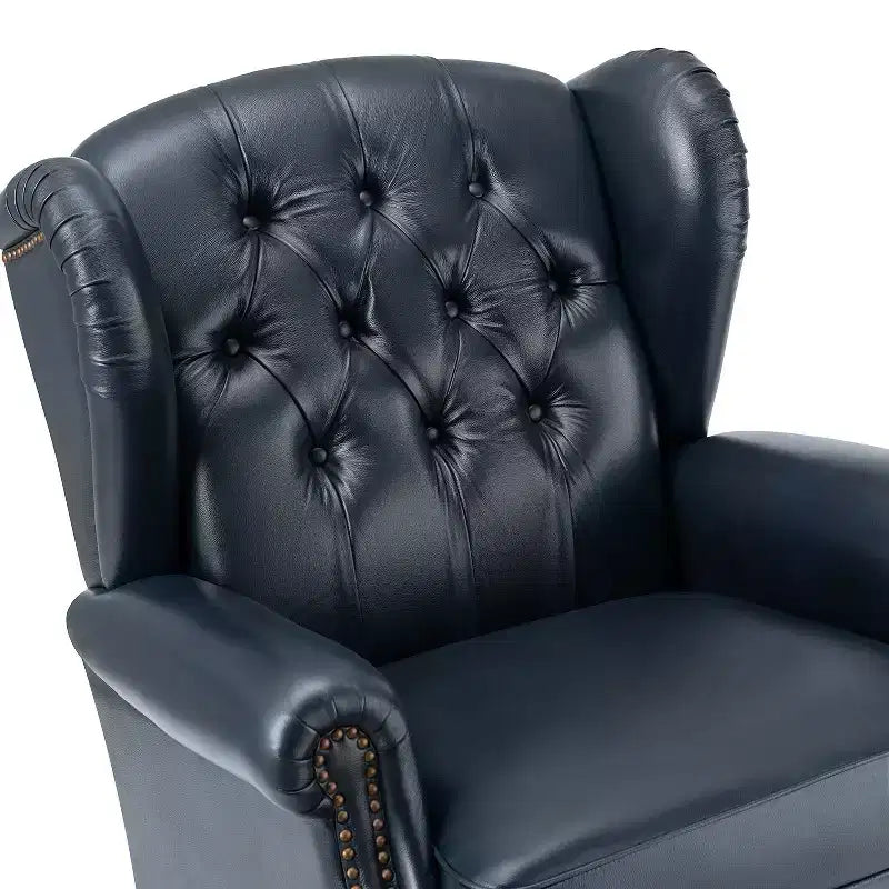 Set of 2 Amanda 33 Wide Genuine Leather Wingback Armchair with Solid Tapered Wood Legs and Nailhead Trim| ART OF LIVING DESIGNS