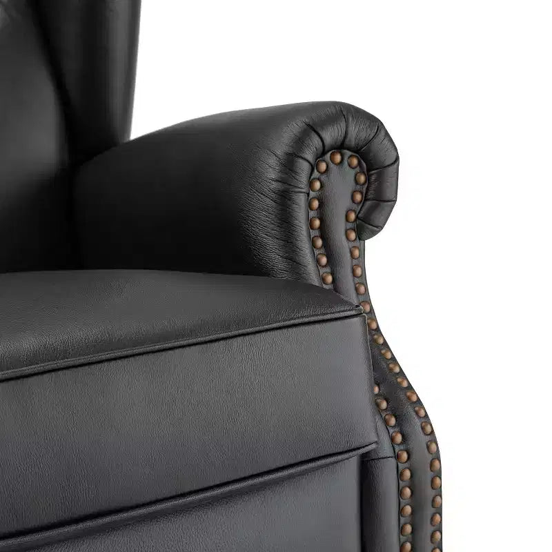 Set of 2 Amanda 33 Wide Genuine Leather Wingback Armchair with Solid Tapered Wood Legs and Nailhead Trim| ART OF LIVING DESIGNS
