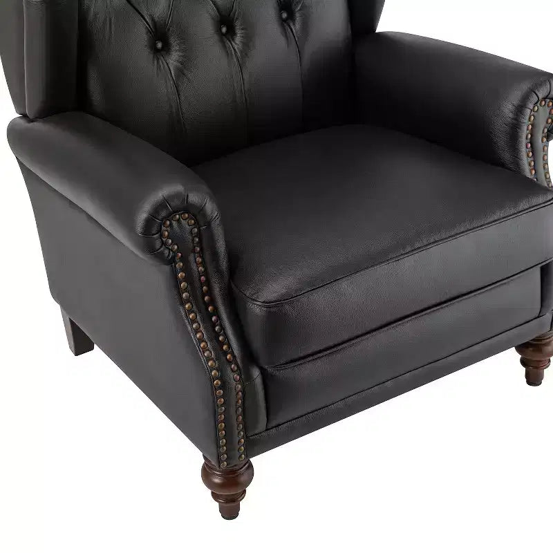 Set of 2 Amanda 33 Wide Genuine Leather Wingback Armchair with Solid Tapered Wood Legs and Nailhead Trim| ART OF LIVING DESIGNS