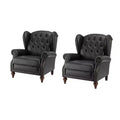 Set of 2 Amanda 33 Wide Genuine Leather Wingback Armchair with Solid Tapered Wood Legs and Nailhead Trim| ART OF LIVING DESIGNS