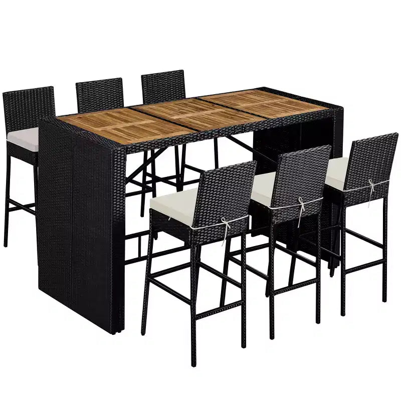 Yaheetech 7-piece Outdoor Bar Set Outdoor Bar Table and Chairs Set Black/Beige Black