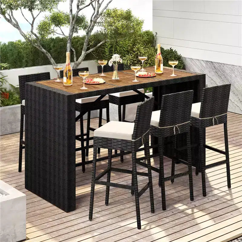 Yaheetech Ensemble de Bar d'extérieur 7 Pièces Table et Chaises de Bar Noir/Beige Noir