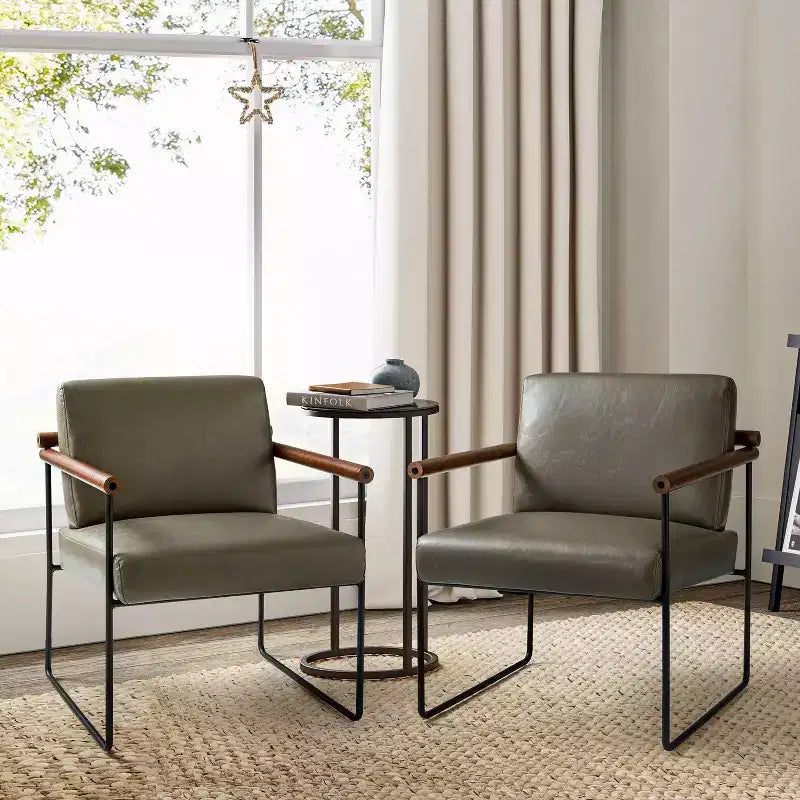 Set of 2 Elisa Ergonomic Modern Accent Armchair with Metal Base and Special Solid Wood Arm| ART OF LIVING DESIGNS