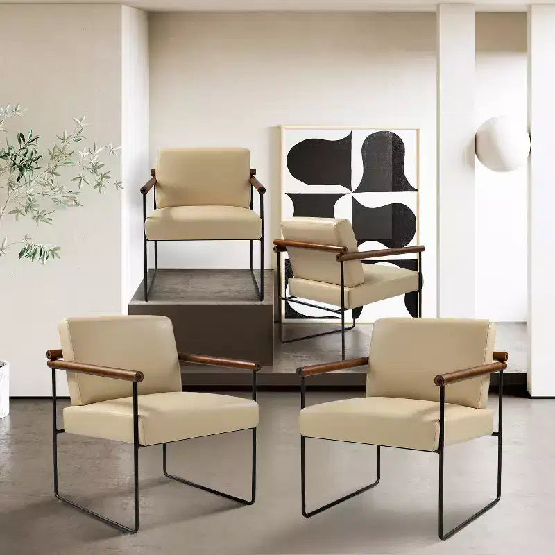 Set of 2 Elisa Ergonomic Modern Accent Armchair with Metal Base and Special Solid Wood Arm| ART OF LIVING DESIGNS